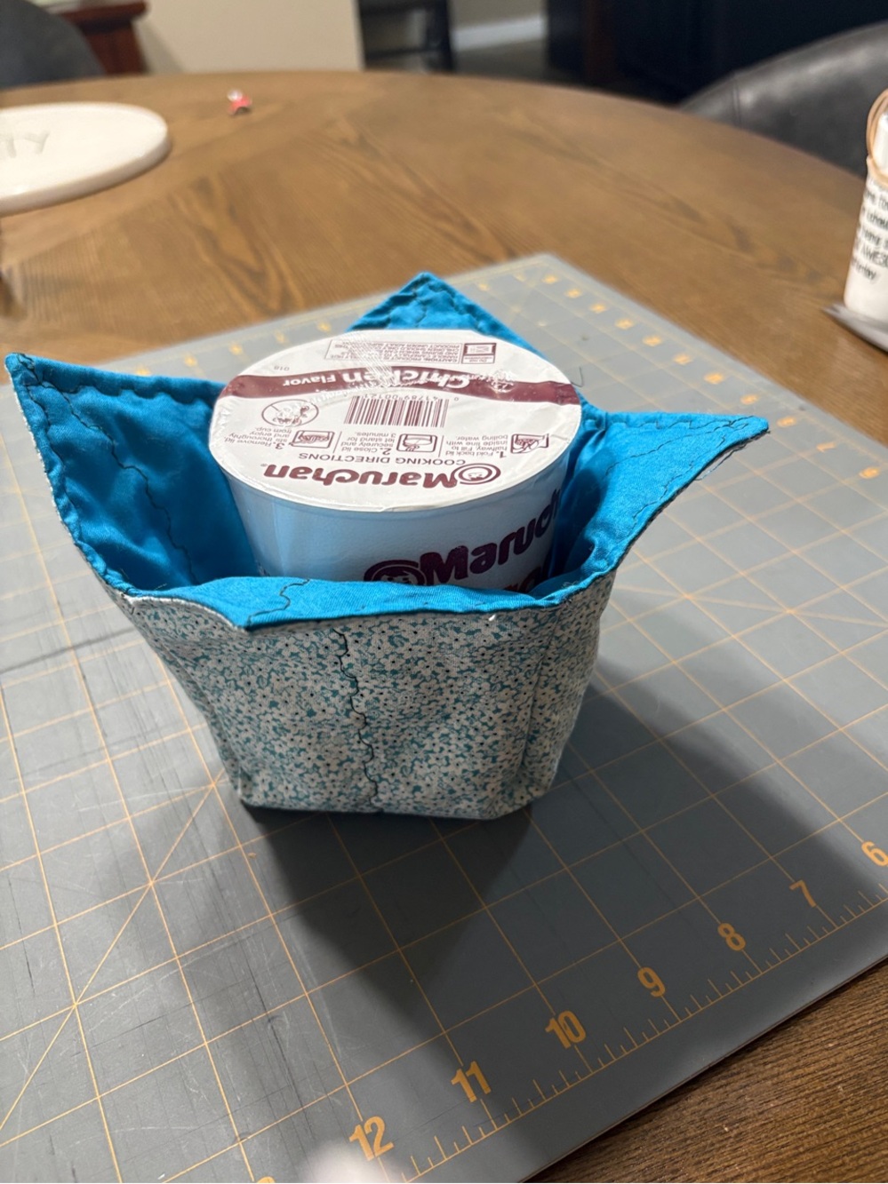 Hand Crafted Quilted Fabric cup cozie - Turquoise and Light Blue,